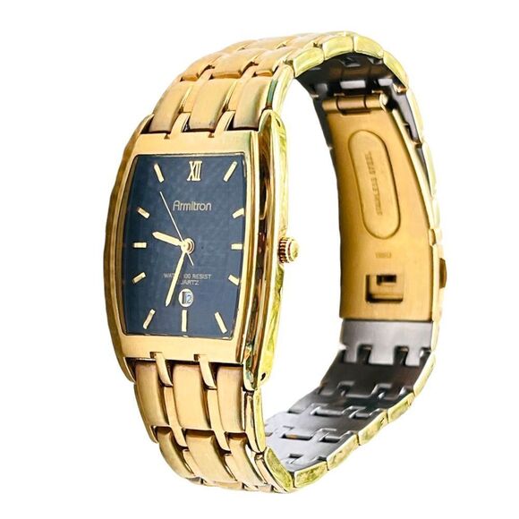Armitron Unisex Goldtone Black Dial Analog Watch - Picture 2 of 9